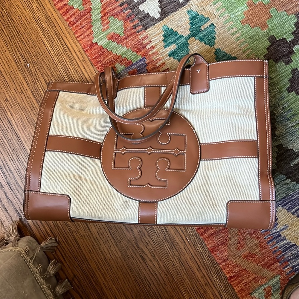 Tory Burch large Ella Quadrant canvas & leather tote